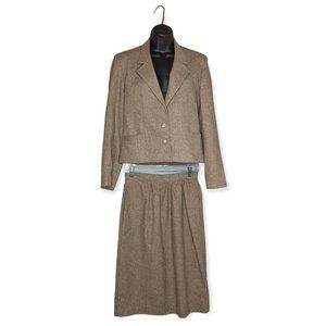 Vintage Wool Jacket & Skirt Tan Suit Set Size 9/10